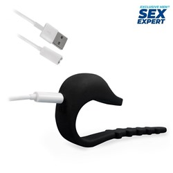 Черное эрекционное кольцо с электростимуляцией Sex Expert