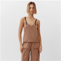 Топ с кожаными бретелями женский MINAKU : Casual Collection, бежевый, размер 48