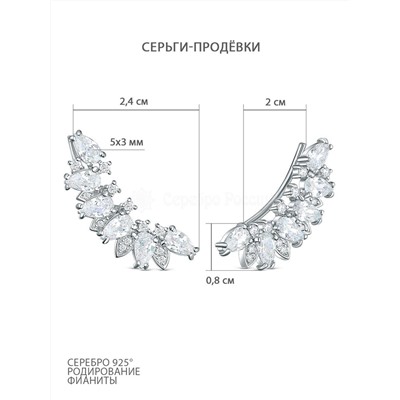 Серьги-продёвки из серебра с фианитами родированные 925 пробы 2-291р200