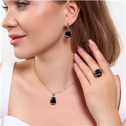 Комплект ювелирная бижутерия серьги, кулон и кольцо 17 р, покрытие: посеребрение, вставка: фианит, цвет: черный, арт.313.073-17