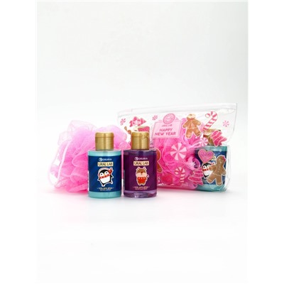 Подарочный набор новогодний, косметичка, гель для душа 2 шт х 100 мл и мочалка для тела, URAL LAB