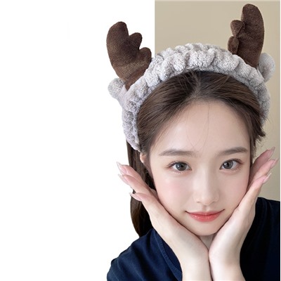 Повязка косметическая плюшевая Рожки Оленя с ушками