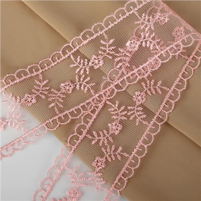 Кружево на сетке «Веточки», 50 мм, 11±1 м, нежно-розовое