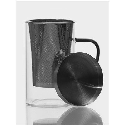Кружка для заваривания, 550 мл, с металлическим ситом, стекло, прозрачная