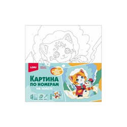 Картина по номерам на холсте «Кот и снеговик», 20×20 см