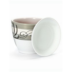 Горшок для цветов «Лотос», керамический, с поддоном, 1.1 л, белый с зелёными полосками