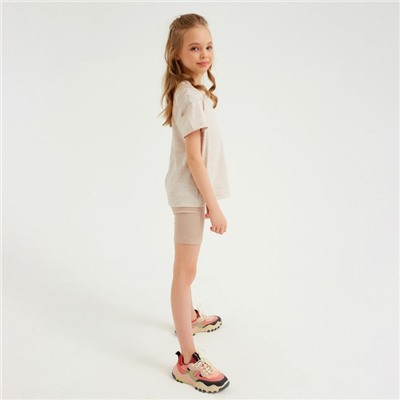 Футболка детская однотонная MINAKU: Basic line, цвет бежевый меланж, рост 128 см