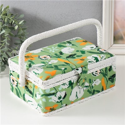 Шкатулка для рукоделия и шитья «Летние цветы на зелёном», хранение ниток, иголок, мелочи, 24×16×11 см