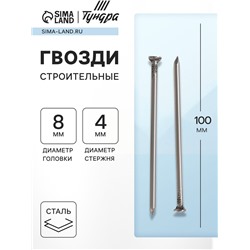Гвозди ТУНДРА, строительные, ГОСТ 4028-63, без покрытия, 4×100 мм, 5 кг