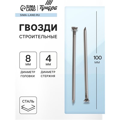 Гвозди ТУНДРА, строительные, ГОСТ 4028-63, без покрытия, 4×100 мм, 5 кг