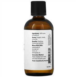 Now Foods, эфирное масло цитронеллы, 118 мл (4 жидких унции)