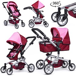 Коляска для кукол металлическая, регулируемая ручка, с корзиной, цвет розово-бородовый