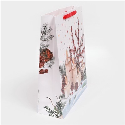 Пакет подарочный новогодний ламинированный «Свечи», 31×40×11.5 см