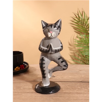 Сувенир интерьерный «Кот-йог», 28 см, дерево