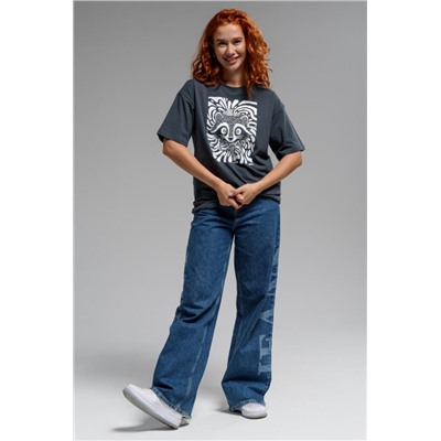 8506/1 Футболка женская оверсайз (Графит_енот)