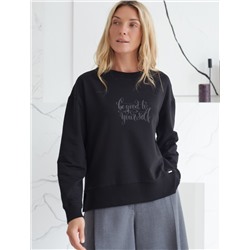 Свободный свитшот с принтом и разрезами из эластичного футера двухнитки без начеса