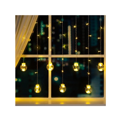 Гирлянда «Бахрома» 2.4×0.7 м с насадками «Шарики», IP20, прозрачная нить, 108 LED, свечение тёплое белое, 8 режимов, 220 В