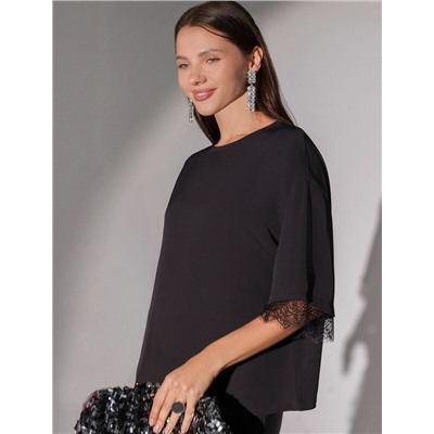 Блузка свободная из креп-шифона с кружевом