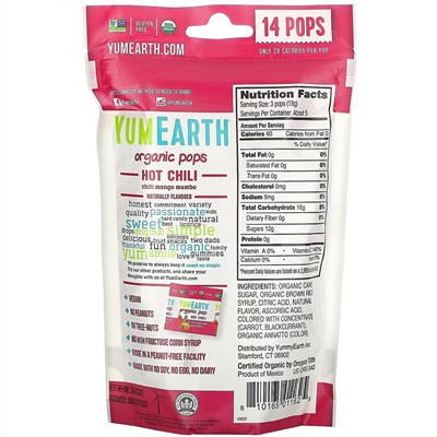 YumEarth, Organic Hot Chili Pops, Chili Mango Mambo, 14 Pops, 3 oz (85 g)
