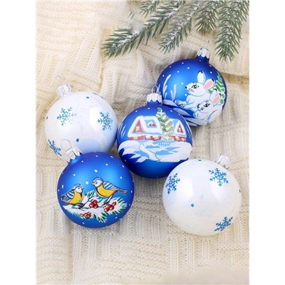 Набор новогодних шаров «Стужа», 5 шт., d=6 см, МИКС