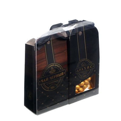 Подарочный набор «Деревянный: мужской»: чай, арахис в шоколадной глазури