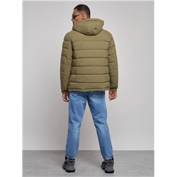 Куртка спортивная мужская зимняя с капюшоном цвета хаки 8357Kh