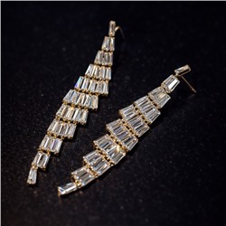 Серьги бижутерия висячие вечерние с камнями, цвет: золотистый и прозрачный, арт.012.077