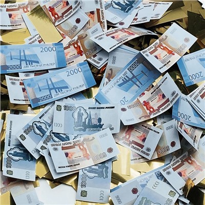 Пневмохлопушка CM006 "Деньги на ветер" / Money Swirl ("денежные купюры" - рубли, золотое конфетти, фольга) 30см