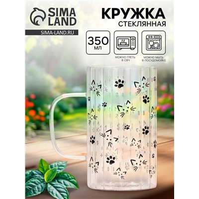 Кружка стеклянная «Кот», 350 мл