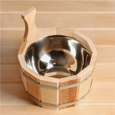 Шайка - ушат для бани и сауны «Термо», 3 л, деревянная, нержавеющая вставка, «Добропаровъ»