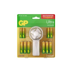 Батарейка алкалиновая GP Ultra, ААА+АА, LR03+LR6-24BL, 1.5В, блистер 12+12 шт, вентилятор