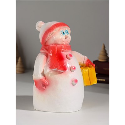 Копилка для денег «Снеговик новогодний с подарком», гипс, 19 см, красный