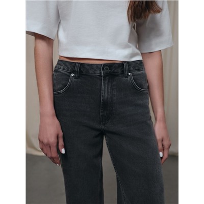 Актуальная коллекция CONTE CON-799 Чёрные джинсы straight ULTRA-LONG с эффектом потёртостей