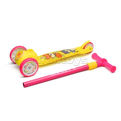 Самокат трёхколёсный ROCKET колёса световые PVC, цвет розово-жёлтый