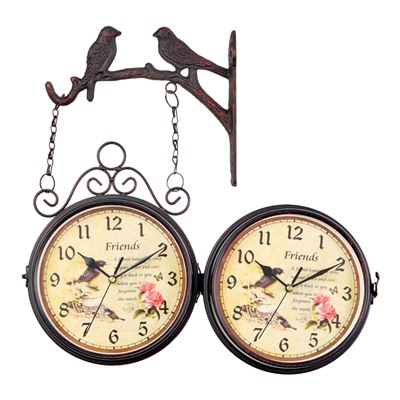 Часы настенные интерьерные «Птички», двусторонние, на подвесе, бесшумные, плавный ход, 24×40 см, циферблат d=17 см