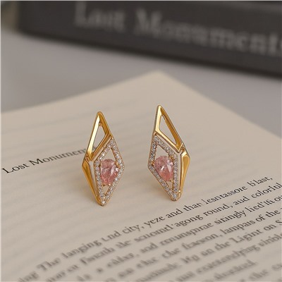 Серьги ювелирная бижутерия коллекция "Дубай" покрытие позолота, вставка: фианиты и цирконы, цвет: розовый и прозрачный, арт.007.195