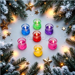 Набор свечей гелевых (6шт х 3*3см) в стаканчике, с блёстками