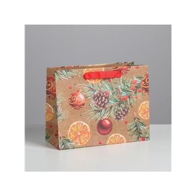 Пакет подарочный новогодний крафтовый «Новогодние шарики», MS 23×18×10 см