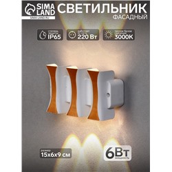 Светильник фасадный «Элегант», 6 Вт, 3000К, 3 луча, IP65, 220 В, пластиковый корпус, белый, свечение тёплое белое