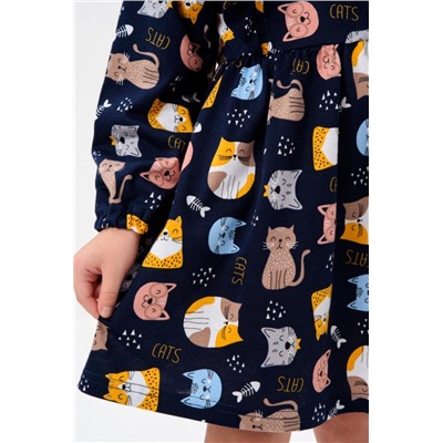 Платье Крылья длинный рукав детское (Коты на темно-синем)