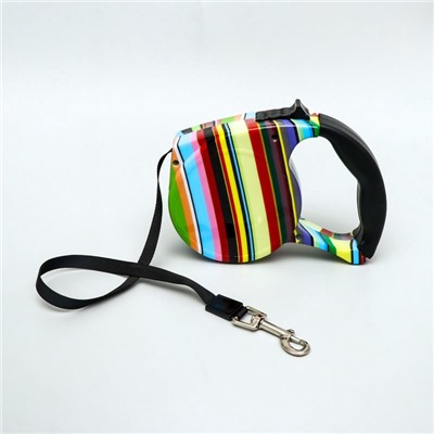 Рулетка с поводком-лентой, резиновая ручка, 5 м, вес животного до 15 кг, полосатая
