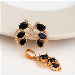 Комплект ювелирной бижутерии коллекция "Дубай" серьги и кулон, покрытие позолота, вставка: фианиты и цирконы, цвет: черный и прозрачный, арт.414.027