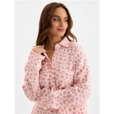 Пижама женская (рубашка, брюки) KAFTAN «Муслин: pink leopard», размер 40-42