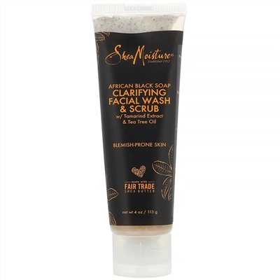 SheaMoisture, Африканское черное мыло, средство для умывания и скраб для лица, 113 г (4 унции)