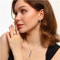 Комплект ювелирной бижутерии серьги, кулон и кольцо 17 р, покрытие: посеребрение, вставка: фианиты, цвет: фиолетовый, арт.213.484-17