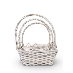 Корзина плетёная для хранения, лоза, прямоугольная, белая, набор 3 шт.