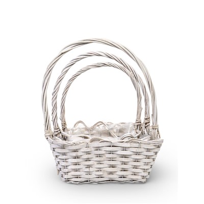 Корзина плетёная для хранения, лоза, прямоугольная, белая, набор 3 шт.