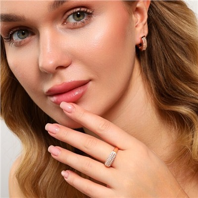 Комплект ювелирной бижутерии коллекция "Дубай" серьги и кольцо 18 р, покрытие позолота, вставка: фианиты, цвет: прозрачный, арт.213.982-18