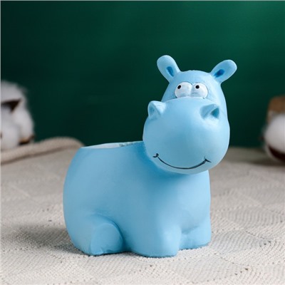 Декоративный горшок для цветов «Бегемотик», полистоун, 100 мл, 12×9×11 см, голубой