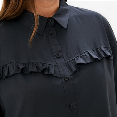 Рубашка женская с воланом MIST plus-size, размер 52, тёмно-серая
